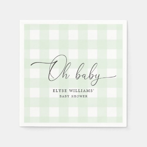 Mint Green Gingham Oh Baby Paper Napkin