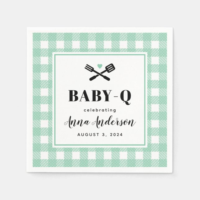 Mint Green Gingham Plaid Baby Q Napkins (Front)