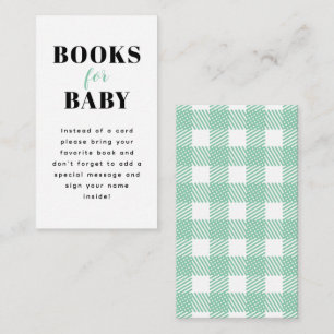 Mint Green Gingham Plaid Baby Shower Book Request Enclosure Card