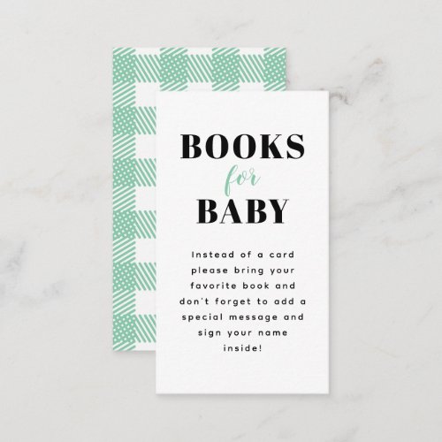 Mint Green Gingham Plaid Baby Shower Book Request Enclosure Card
