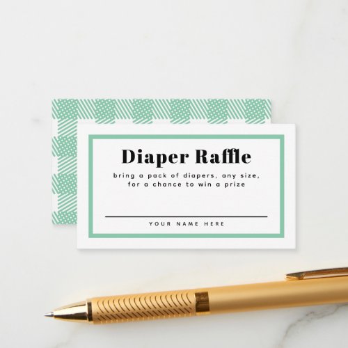 Mint Green Gingham Plaid Baby Shower Diaper Raffle Enclosure Card