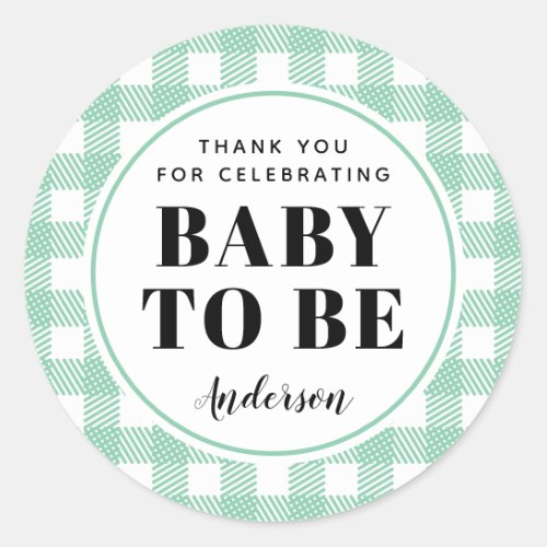 Mint Green Gingham Plaid Thank You Baby Classic Round Sticker