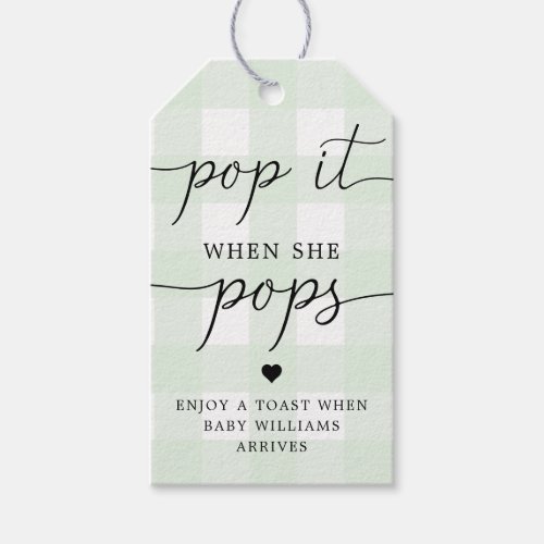 Mint Green Gingham Pop It When She Pops Favor Tag