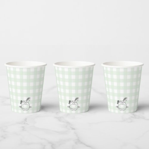 Mint Green Gingham Rocking Horse Paper cup