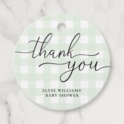 Mint Green Gingham Thank You Favor Round Tag