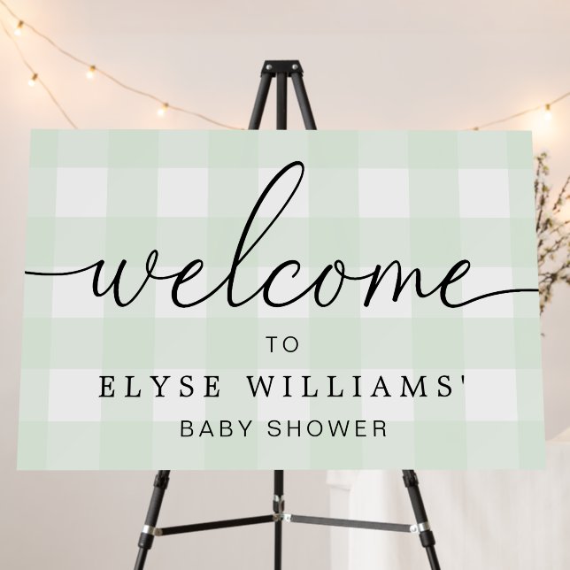 Mint Green Gingham Welcome Foam Board Sign (In Situ (Stand))