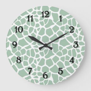 Mint Green Giraffe Print Large Clock