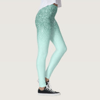 Mint Green Glam Glitter Sparkle Ombre Trendy Leggings