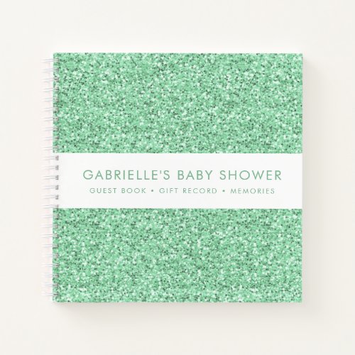 Mint Green Glitter Baby Shower Gift List Guestbook Notebook