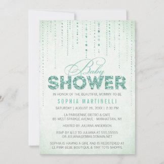 Mint Green Glitter Baby Shower Invitation