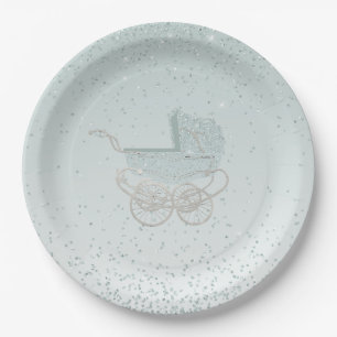 Mint Green Glitter Baby Shower Paper Plate