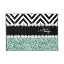 MINT GREEN GLITTER BLACK CHEVRON MONOGRAMMED iPad MINI COVER MINT GREEN GLITTER BLACK CHEVRON MONOGRAMMED iPad MINI COVER