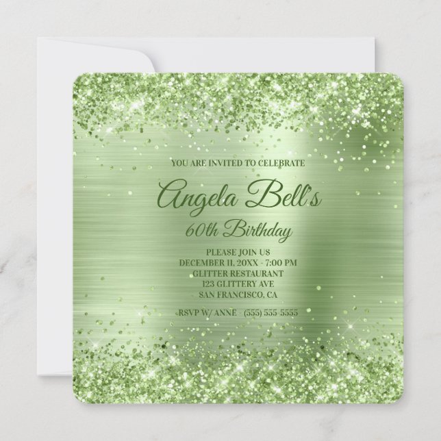 Mint Green Glitter Brushed Foil 60th Birthday Invitation (Front)