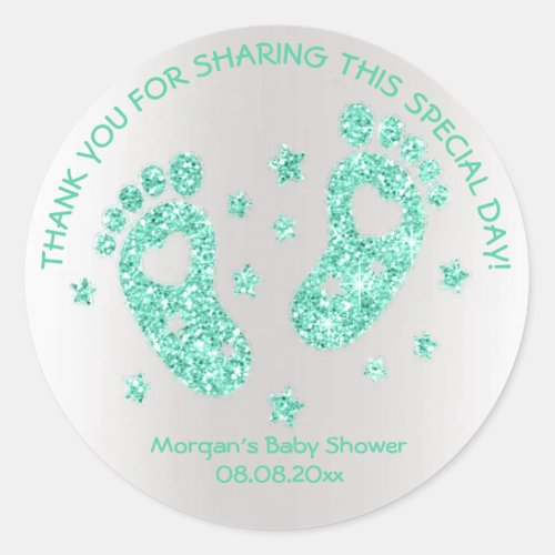 Mint Green Glitter Feet Baby Shower Favor Thank Classic Round Sticker