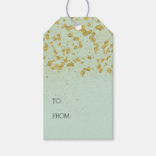 Mint Green Glitter Gold Confetti Christmas Sparkle Gift Tags