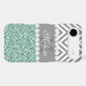 MINT GREEN GLITTER, GRAY CHEVRON, MONOGRAMMED Case-Mate iPhone CASE (Back (Horizontal))
