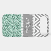 MINT GREEN GLITTER, GRAY CHEVRON, MONOGRAMMED Case-Mate iPhone CASE (Back (Horizontal))