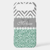 MINT GREEN GLITTER, GRAY CHEVRON, MONOGRAMMED Case-Mate iPhone CASE (Back)