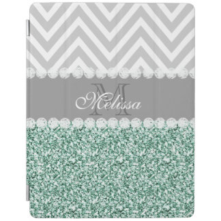 MINT GREEN GLITTER, GRAY CHEVRON, MONOGRAMMED iPad SMART COVER