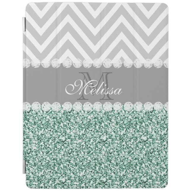 MINT GREEN GLITTER, GRAY CHEVRON, MONOGRAMMED iPad SMART COVER (Front)
