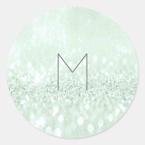 Mint Green Glitter Gray Grey Spark Monogram Classic Round Sticker