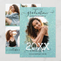 Mint Green Glitter Halo Photo Collage Graduation