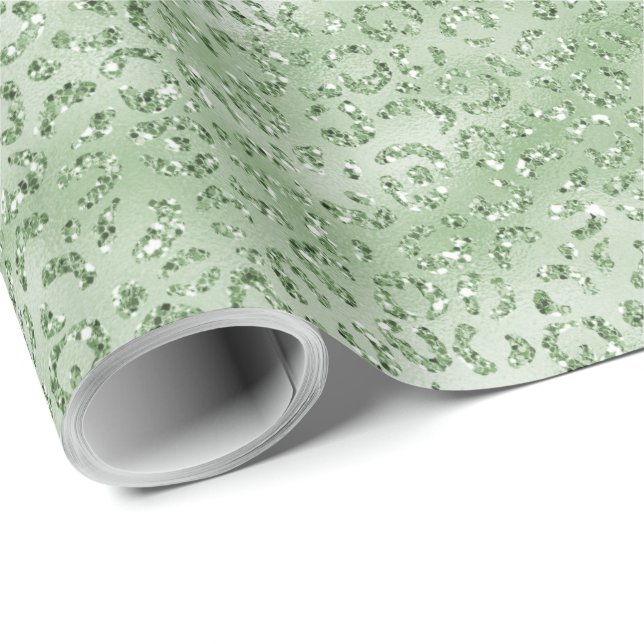 Mint Green Glitter Leopard Print Wrapping Paper (Roll Corner)