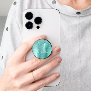 Mint Green Glitter Monogram PopSocket