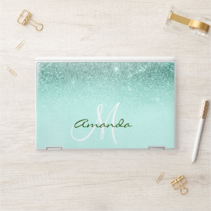 Mint Green Glitter Ombre Personalized Monogram HP Laptop Skin
