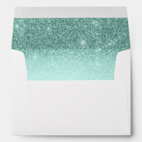 Mint Green Glitter Ombre Sparkle Wedding Envelope