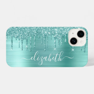 Mint Green Glitter Personalized iPhone 14 Case