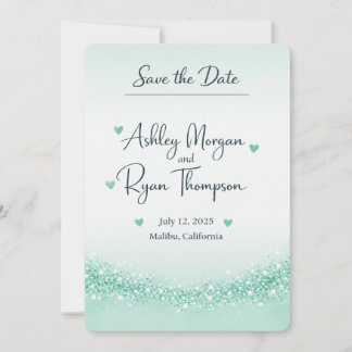 Mint Green Glitter Save the Date Card