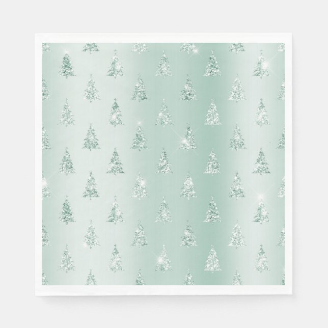 Mint Green Glitter Sparkle Christmas Trees  Napkins (Front)