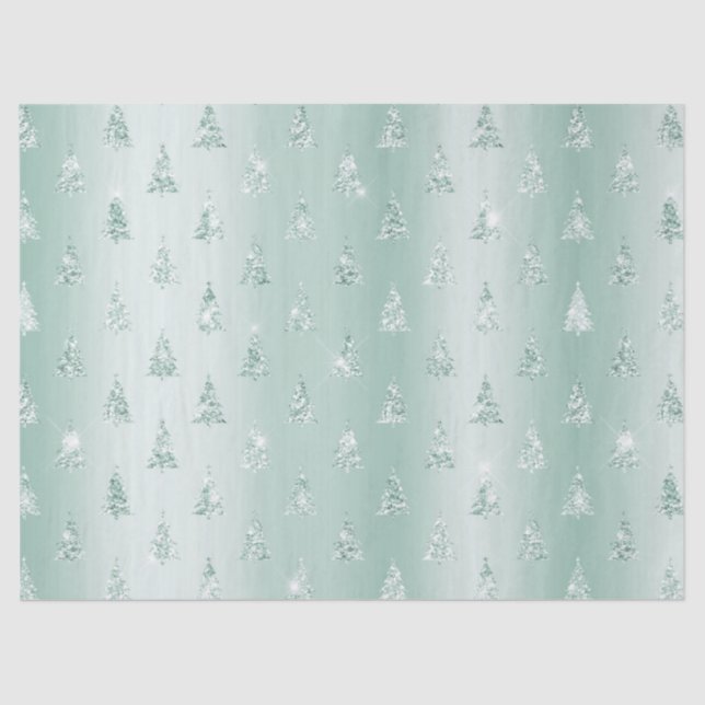 Mint Green Glitter Sparkle Christmas Trees  Tissue Paper (Front)