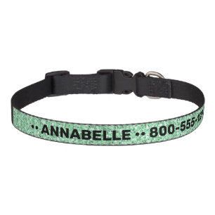 Mint Green Glitter Sparkly Pet Name Phone Number Collar