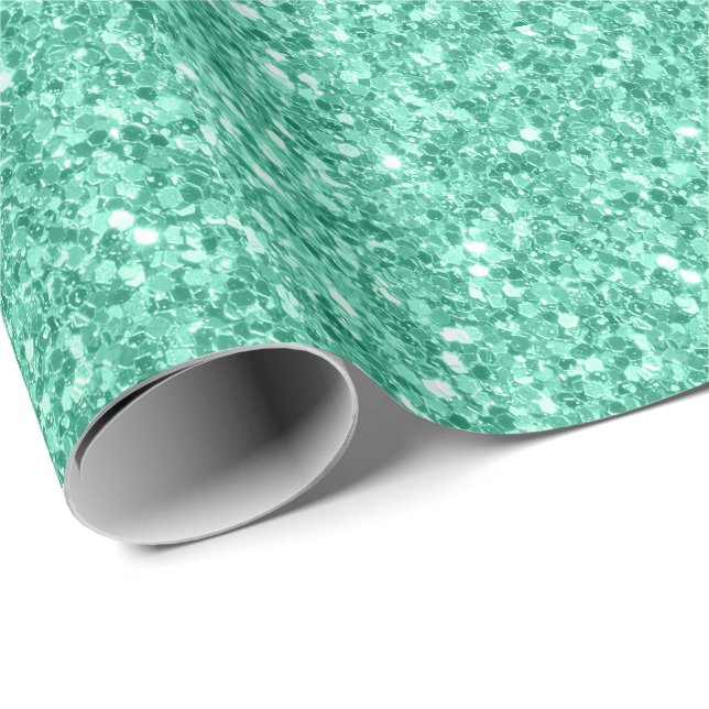 Mint Green Glitter Texture Print Wrapping Paper (Roll Corner)