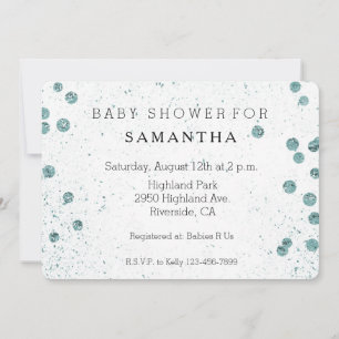 Mint Green Glittery Confetti baby shower Invitation