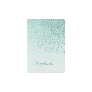 Mint Green Glittery Personalized Passport Holder