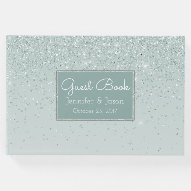 Mint Green Glittery Wedding Guest Book