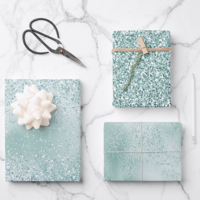 Mint Green Glitzy Glitter          Wrapping Paper Sheets (Front)