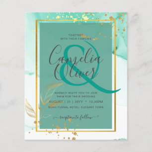Mint Green Gold Alcohol Ink Abstract Wedding Flyer