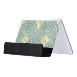 Mint green,gold,Art Deco pattern,vintage,retro ,M Desk Business Card Holder