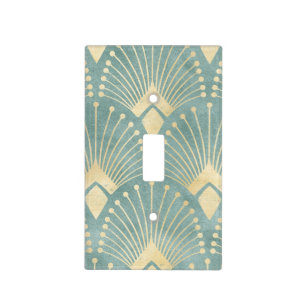 Mint green,gold,Art Deco pattern,vintage,retro ,M Light Switch Cover