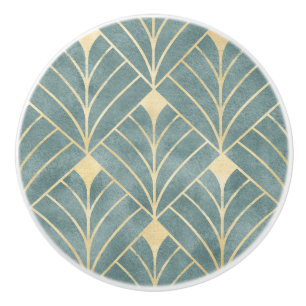 Mint Green,gold,Art Deco pattern,vintage,retro ,Me Ceramic Knob