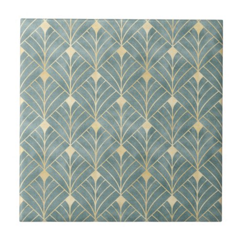 Mint GreengoldArt Deco patternvintageretro Me Ceramic Tile