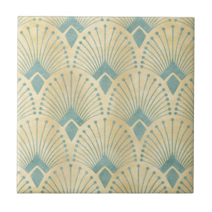 Mint green,gold,Art Deco pattern,vintage,retro ,Me Ceramic Tile