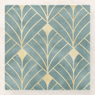 Mint Green,gold,Art Deco pattern,vintage,retro ,Me Glass Coaster