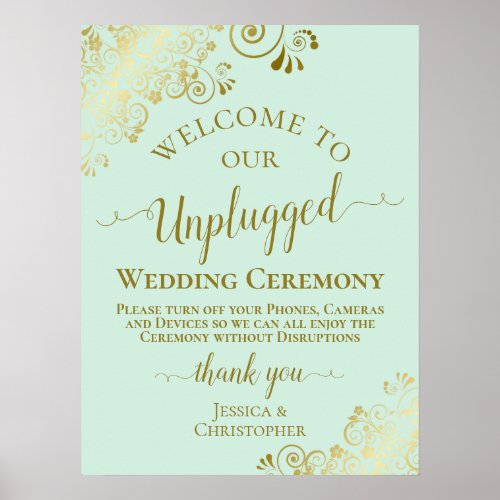 Mint Green  Gold Chic Unplugged Wedding Ceremony Poster