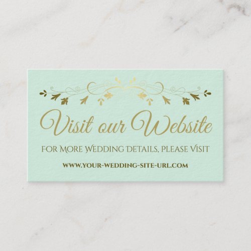 Mint Green  Gold Chic Wedding Visit Our Website Enclosure Card