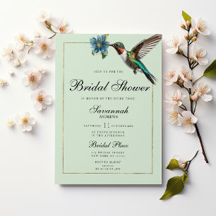 Mint green gold colorful hummingbird Bridal Shower Invitation